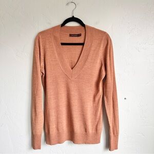 The Limited Women Luxe V-Neck Merino Wool Blend Sweater Lightweight Camel Tan M